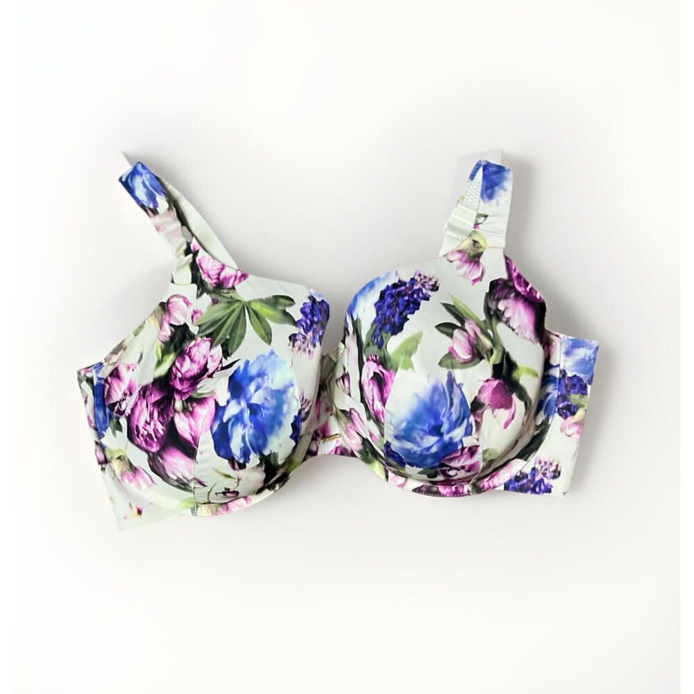 Cacique Full Coverage Bra 42F Lightly Lined Underwire Floral Multicolor Plus